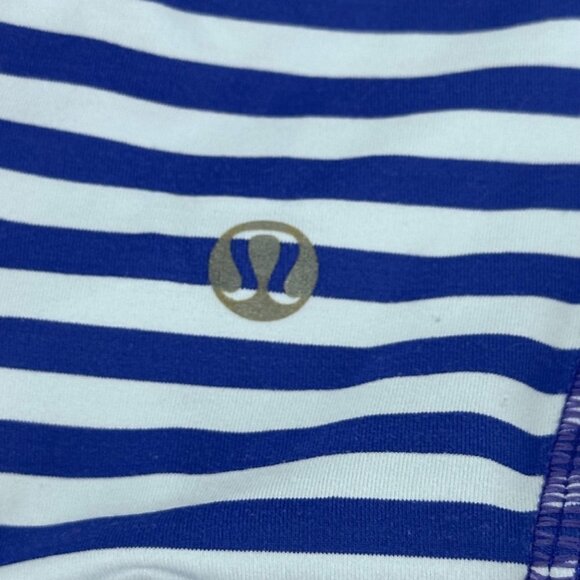 Lululemon Run Stay on Course Striped Blue White Ruched Tank Top Size 4 - Picture 9 of 11